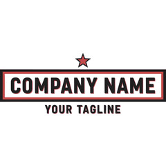 Modern Company Logo Template with Bold Red and Black Text, Star Icon, and Customizable Tagline on White Background, Flat Vector Elements, Vector Illustration, Simple Vector, Stylized Vector Drawing,