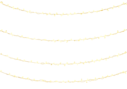 Realistic Warm Yellow Christmas String Lights Set on Transparent Background