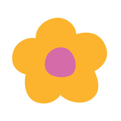 Bright yellow flower with pink center vector illustration isolated on white background