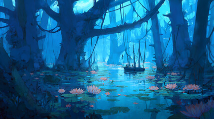 Anime Manga Forest Hiking Illustration – Nature Lovers Art