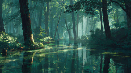 Anime Manga Forest Hiking Illustration – Nature Lovers Art