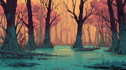 Anime Manga Forest Hiking Illustration – Nature Lovers Art