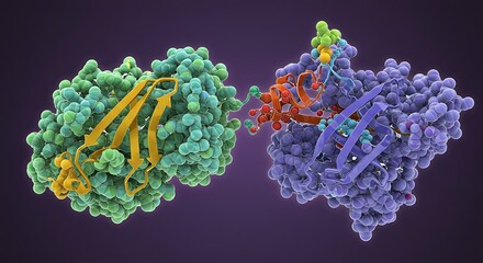 Molecular structure illustration of protein interaction scientific visualization