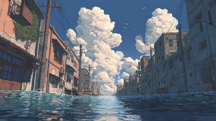 Anime Manga Flooded City Illustration – Epic Urban Fantasy
