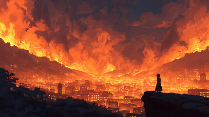 Fantasy Anime Manga Forest on Fire – Intense Illustration