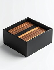 Wood/black box. Resin stripe detail. Square storage container