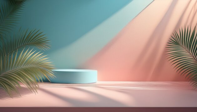 pastel studio backdrop palm shadows summer scene product display