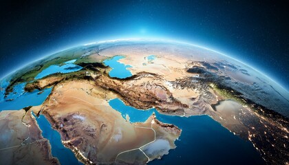 Fototapeta premium satellite view of planet earth focusing on the middle east region with a world skyline
