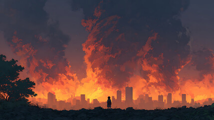 Fantasy Anime Manga Forest on Fire – Intense Illustration