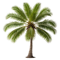 Isolated tall palm tree with lush green fronds on a black background