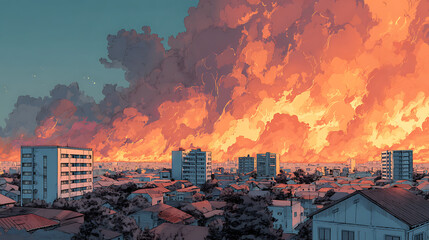 Fantasy Anime Manga Forest on Fire – Intense Illustration