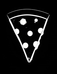 Minimalist cheese pizza slice in dark, high contrast black and white style photography