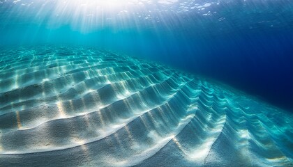 aerial view of tranquil underwater scene with sandy seabed soft light rays and clear water ideal for abstract background use