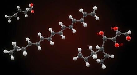 Molecular structures of organic compounds on a dark background