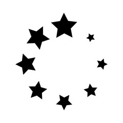 Obraz premium Round frame with different sized starry border isolated on white background. Prize, success, winner or award circular banner. Ring with star shapes. Vector graphic illustration.