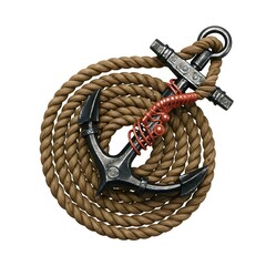 Stylized Anchor Game Asset  Nautical Prop with Red Coil and Coiled Rope