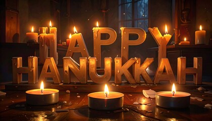 Festive Hanukkah scene with glowing blue candles on a menorah, warm orange ambient lighting, celebrating the Jewish festival of lights with cozy, spiritual, and joyful holiday atmosphere