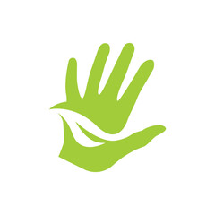 ecology hand logo icon design, eco hand green leaf logo
