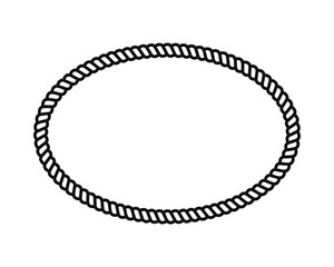 Oval rope frame. Elliptic shape with cord, twine or cable braid texture isolated on white background. Vignette for picture or photo in nautical style. Vector graphic illustration. © vikusha_art