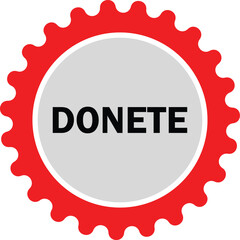 Vector art of a red gearshaped badge with the word donete in the center, , conveys a sense of accomplishment and recognition