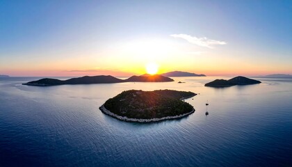 Islands at sunset over tranquil waters