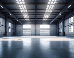 grunge studio showroom big empty steel concrete hangar warehouse barn huge space dayiight windows modern workshop car garage depot 3d rendering