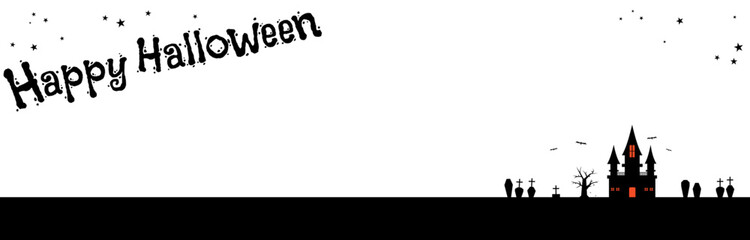 秋　ハロウィン　不気味な館と墓場のフレーム　バナーサイズ　7　文字入り