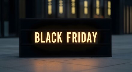 Black friday sign illuminated in a modern urban setting