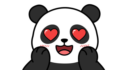 Naklejka premium A cute, cartoon panda with heart-shaped eyes and an adorable expression, rendered in a vector style, perfect for various design projects and conveying love or affection on a white background.