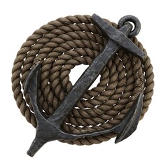 Weathered Maritime Anchor Resting on Circular Rope