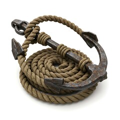 Rustic Anchor Game Asset Weathered Nautical Prop with Coiled Rope for Sea-Based Games