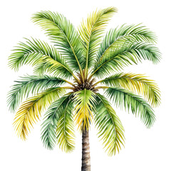 Lush watercolor of a palm tree, isolated on a black background