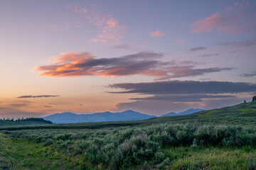 Colors Of Sunset Over Hayden Valley With Mt Washburn In The Distance