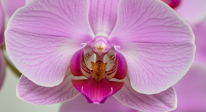 Close up of a delicate pink orchid flower with detailed petal textures - Powered by Adobe