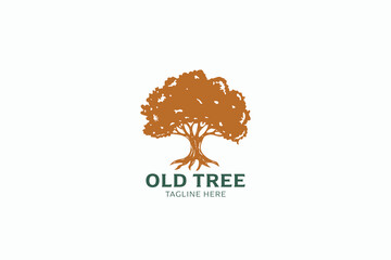 Abstract Illustration Old Tree Logo Vintage Hand Drawn Concept Style