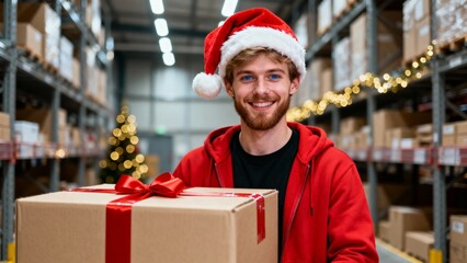 A young warehouse worker smiling directly at the camera with genuine warmth and energy. Christmas Tree, Merry Christmas, Christmas Background, Christmas Lights
