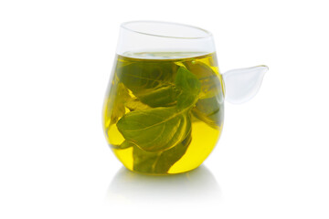 olive oil, garlic and basil. natural homemade salad dressing