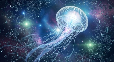 Cosmic Jellyfish Drifting Through Starry Nebula, Surreal Digital Art