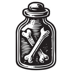 Occult Alchemy Skull Crossbones Potion Jar Line Art Vector Icon