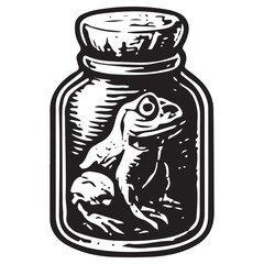 Occult Alchemy Frog Potion Jar Line Art Vector Icon