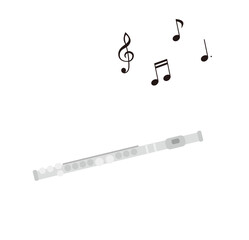 シンプルなフルートと音符のイラスト素材 © OrangeEtFille