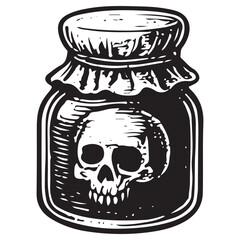 Occult Alchemy Skull Jar Potion Line Art Vector Icon