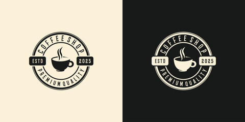 Coffee Shop Logo Design Template. Coffee Cup Logo Icon. Hot Drink Concept. Retro Vintage Emblem. Retro Coffee Badge. Vector Illustration.