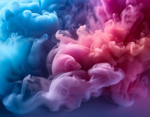 Obraz premium colorful cloud of pink and blue smoke boldly merging in abstract artistic display during dynamic atmospheric event