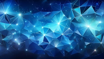 a vibrant blue abstract background filled with triangles and stars creating a celestial effect in a digital design