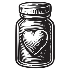 Occult Alchemy Heart Jar Potion Line Art Vector Icon