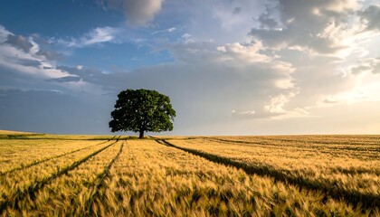 Golden field with lone tree