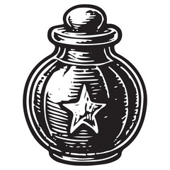 Occult Alchemy Star Jar Potion Line Art Vector Icon