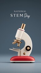 Stylish microscope celebrating National STEM Day with neutral background.