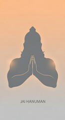 Spiritual Vector Design in Orange and Grey Tones Featuring Folded Hands Hanuman Silhouette &ndash; Jai Hanuman Typography, Minimal Flat Hindu Illustration